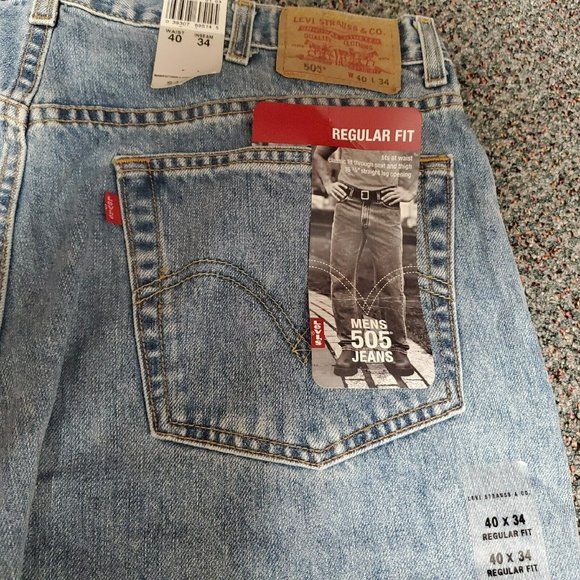 Levis 505  Mens Jeans Regular Fit Straight Leg 40x34 New with Tags‎ Light Wash - Picture 7 of 10
